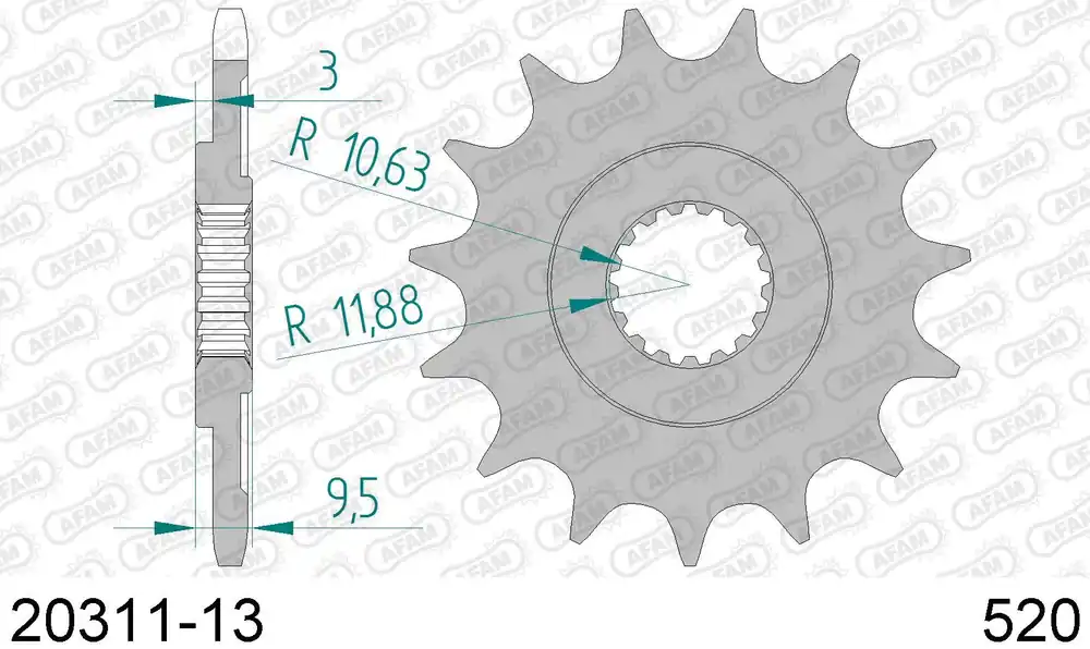 Hm honda cr 250 r moto 250 pignone afam 20311-13 passo 520 2004 2004 Offerta Del Giorno