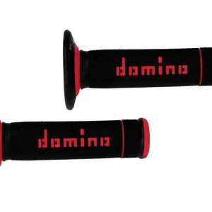Promo Stagionale A020 COPPIA MANOPOLE NERO / ROSSO OFFROAD DOMINO DIAMETRO 22-26 UNIVERSALI-