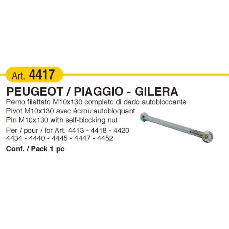 Esclusivo Perno filettato M10x130 mm con dado autobloccante per cod. 4413, 4418, 4420, 443