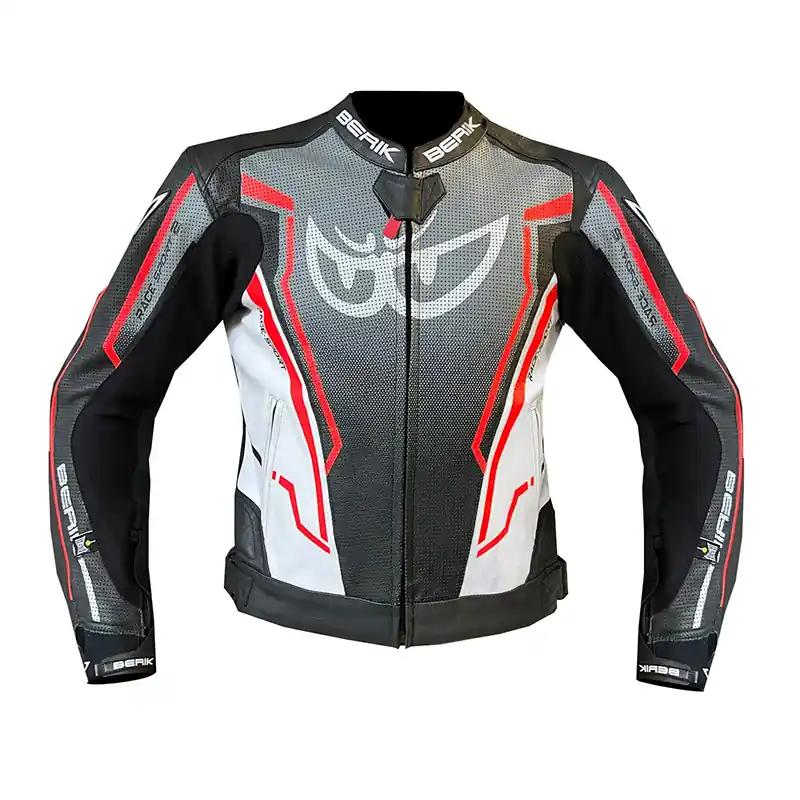 Giacca Pelle Berik Race-Sport 2 nero bianco rosso-48 Scelto Dai Clienti