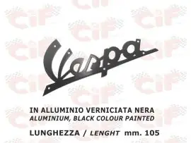 Scelto Dai Clienti TARGHETTA "VESPA" IN ALLUMINIO VERNICIATA NERA  (LUNGHEZZA mm. 105)(SPESSORE FINE)  PER SCUDO ANTERIORE VESPA 125 - CIF - 5741