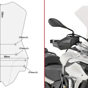 Esclusivo GIVI Cupolino plexiglass trasparente per Benelli TRK 502 2021-2022 misure 52x38 HxL