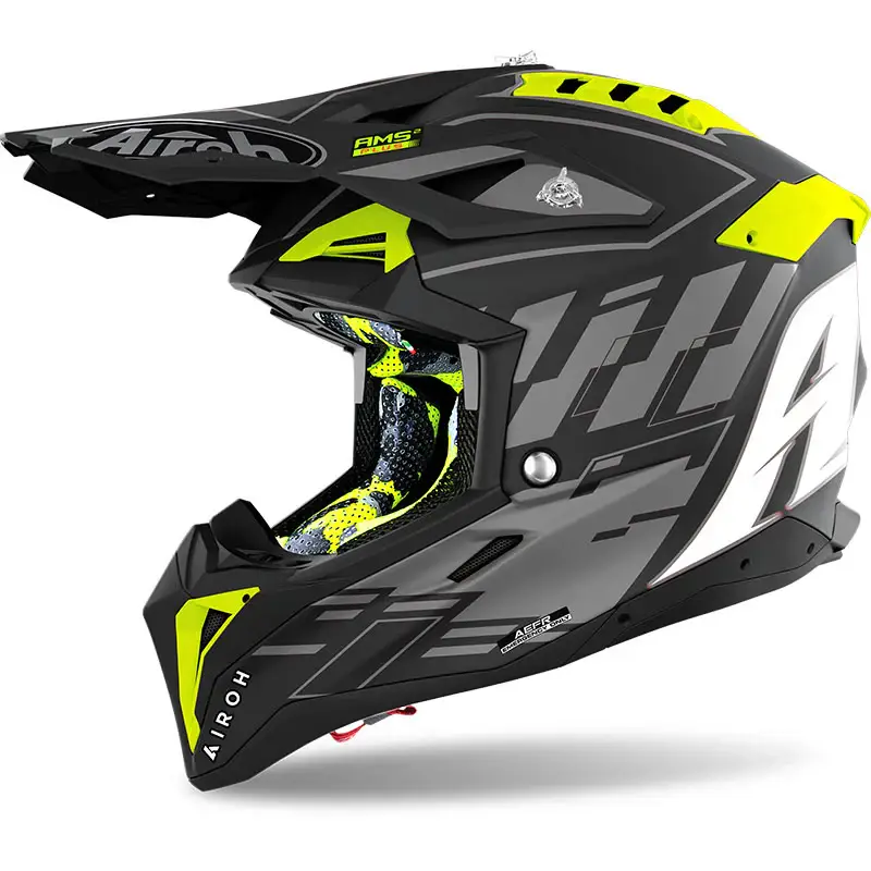 AIROH Aviator 3 RAMPAGE Nero opaco e Giallo fluo Nuovo Arrivo