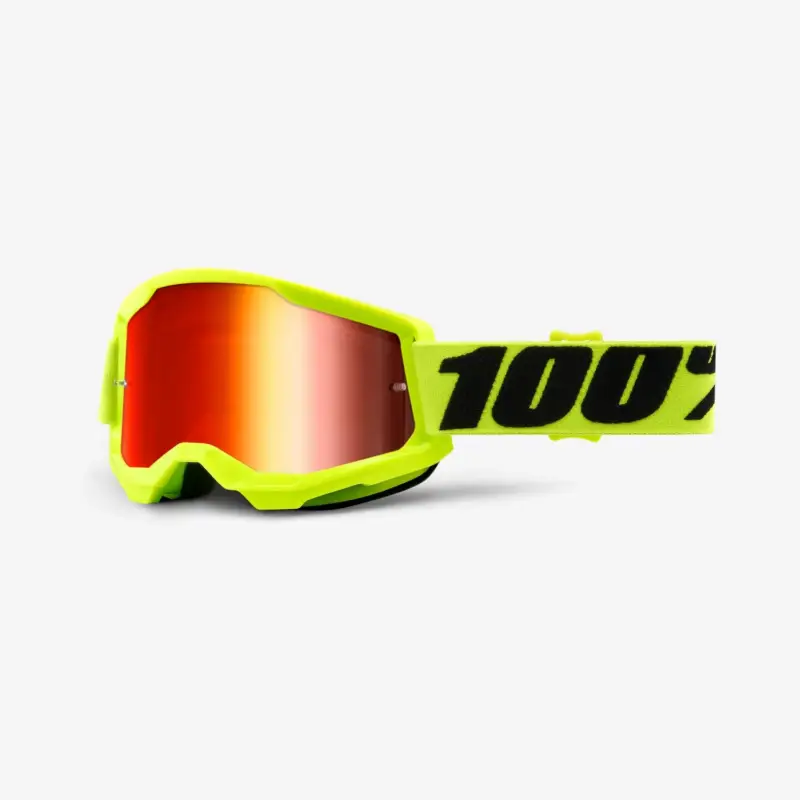 100% Maschera STRATA 2 Moto Cross MTB giallo fluo lente a specchio rossa Prezzo Conveniente