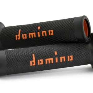 DOMINO Manopole moto A010 Road Racing 120mm / 125mm Nero-Arancione, 1 coppia terminale aperto Acquista Ora