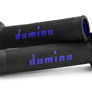DOMINO Manopole moto A010 Road Racing 120mm / 125mm Nero-Blu, 1 coppia terminale aperto Offerta Del Giorno