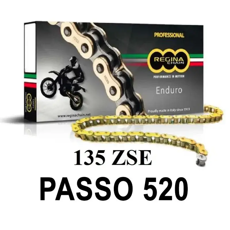 Ultimissimo Modello CATENA REGINA 135ZSE PER ENDURO MOTO CROSS Z-RING PASSO 520 114 MAGLIE ORO
