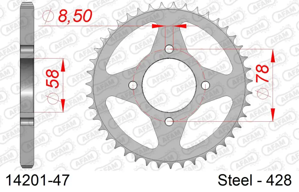 Corona AFAM 14201-47 in acciaio passo 428 HYOSUNG GA 125 CRUISE 1997 -1998 Compra Adesso