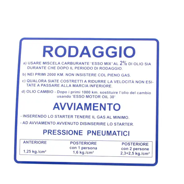Spedito Oggi Adesivo rodaggio RMS Classic Piaggio Vespa 50-90-125cc 610170M003