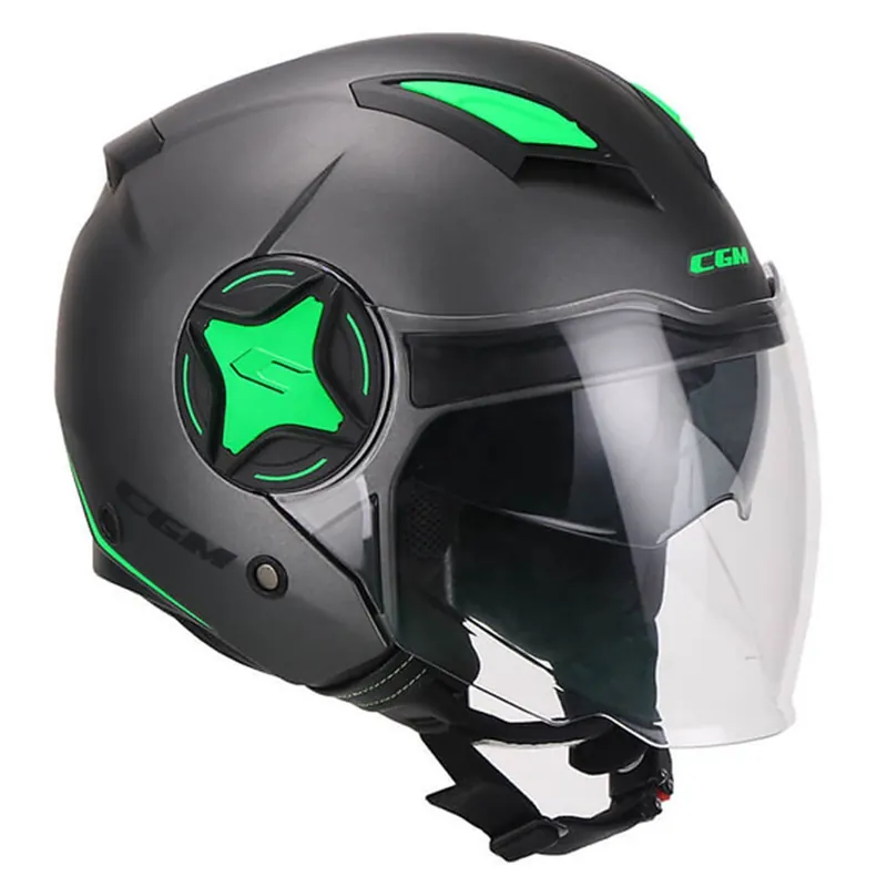 CASCO MOTO JET DOPPIA VISIERA CGM 129X ILLINOIS SPORT NERO VERDE OPACO Prezzo Scontato